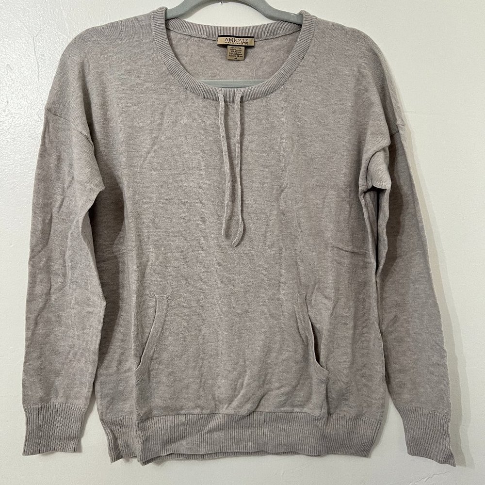 Amicale Cotton Cashmere Blend Light Grey Knit Jersey Pullover Sweater Medium